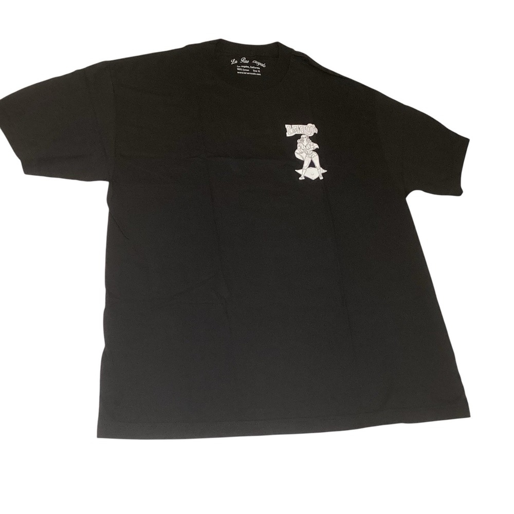 La Rue Royale Mens XL Black Graphic T-Shirt Baseball Pinup Los Angeles Cotton